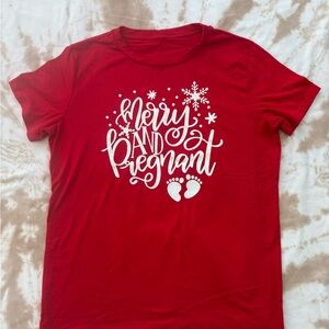 Merry And Pregnant Christmas Tee - L